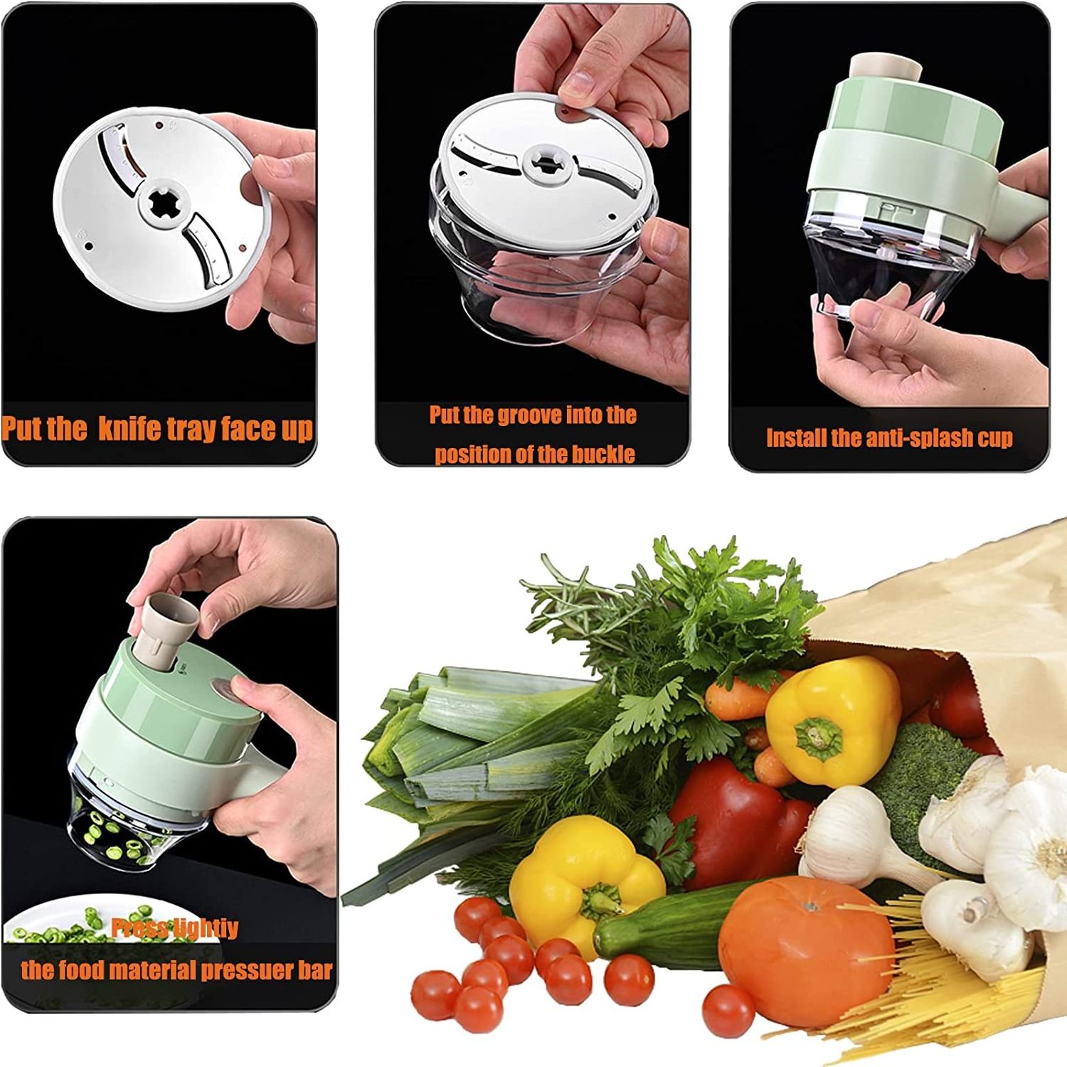 Multifunctional Handheld USB Rechargeable 4 In 1 Electric Vegetable Food Onion Chopper Cutter Or Slicer