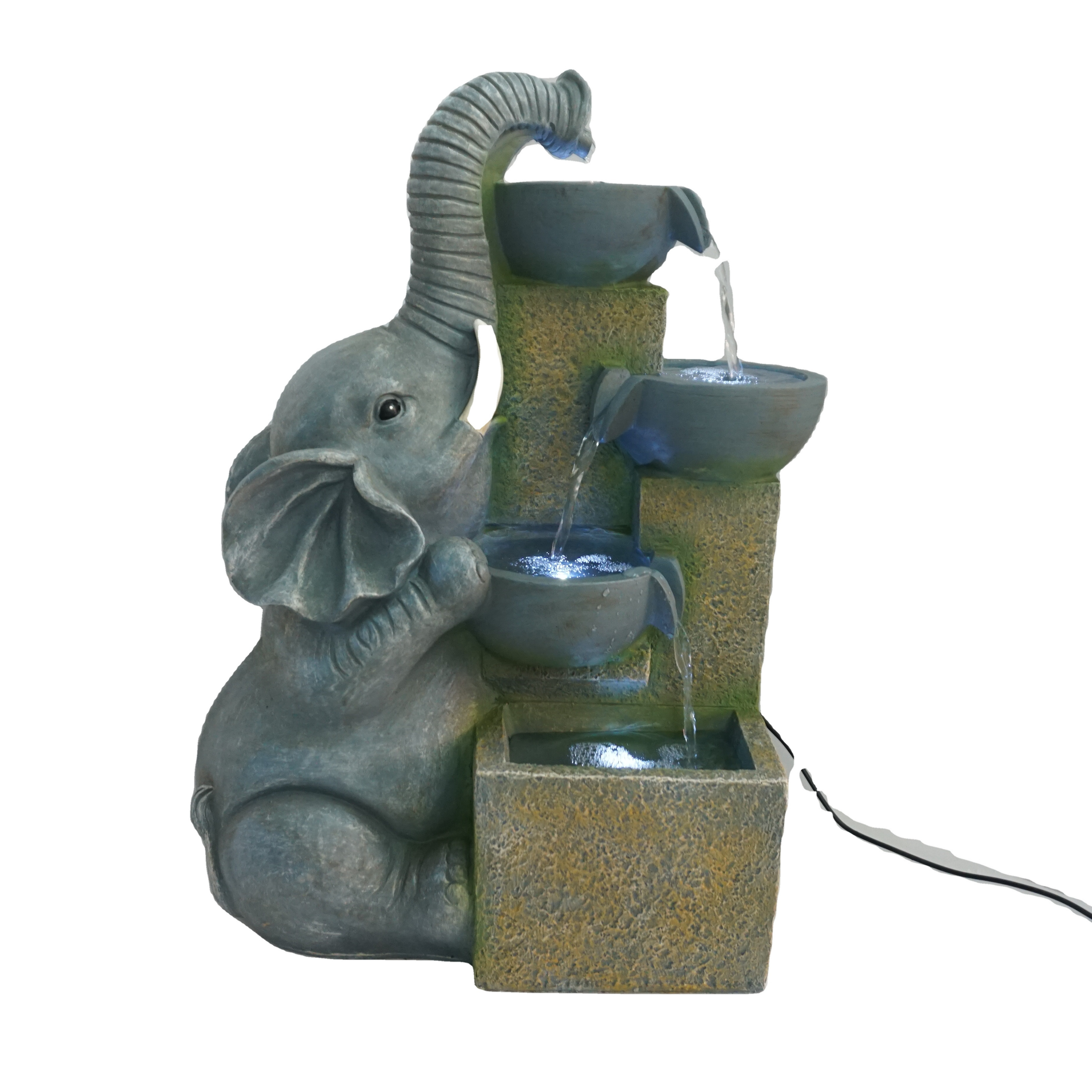 Indoor Elephant with Bowls Fountain Water Feature LED Lights Polyresin Statues