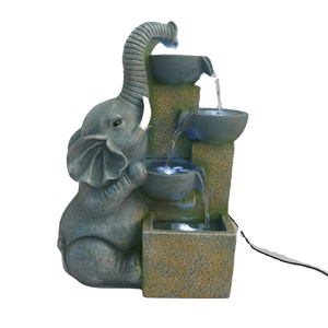 Indoor Elephant with Bowls Fountain Water Feature LED Lights Polyresin Statues