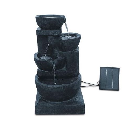 Cascading Stone Bowls Solar with Battery Backup Water Fountain with LED Light