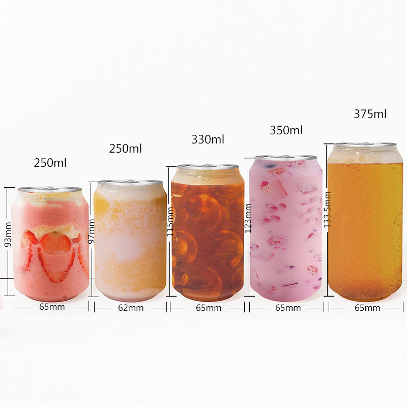 250ml 330ml 375ml 500ml PET Transparent Soft Drink Can Plastic Soda Beverage Pop Can Bottle With Pull Ring Aluminum Lids