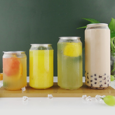 Honest suppliers 330ml 375ml 500ml PET clear juice can with easy open end plastic beverage can