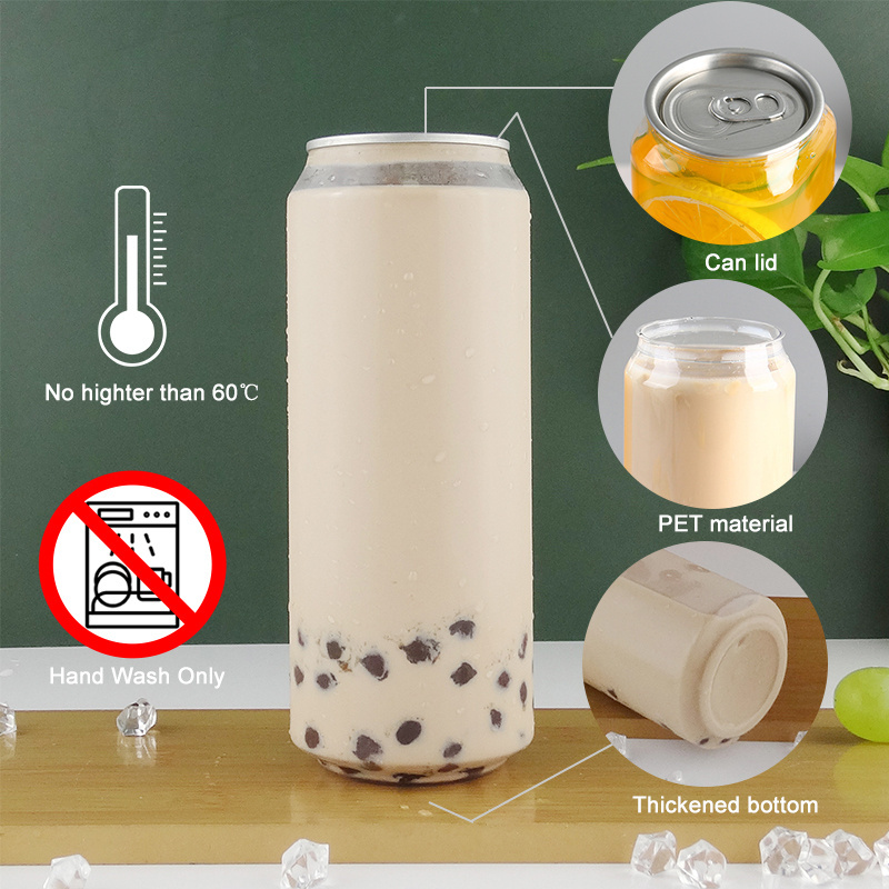 Honest suppliers 330ml 375ml 500ml PET clear juice can with easy open end plastic beverage can