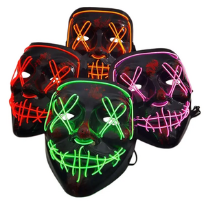 Hot sale Halloween mask LED glowing mask black V word with blood horror facepiece EL masks