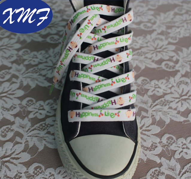 flat double sides cartoon printed shoelaces/silk screen printing shoe laces