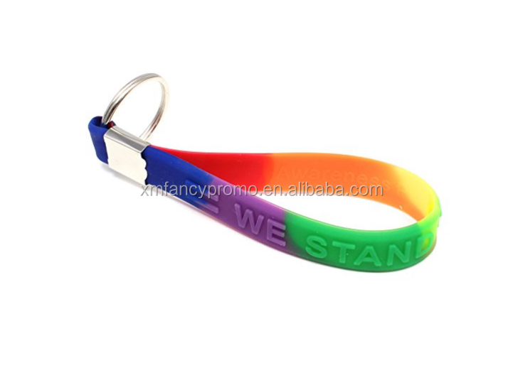 Cheap Advertisement Promotion Silicone Strap Key chain Silicone bracelet key ring