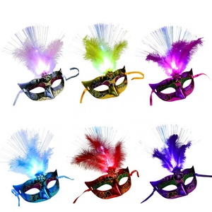 Women Venetian LED Fiber Feather Mask Masquerade Costume Sexy Woman Mask for Masquerade Party