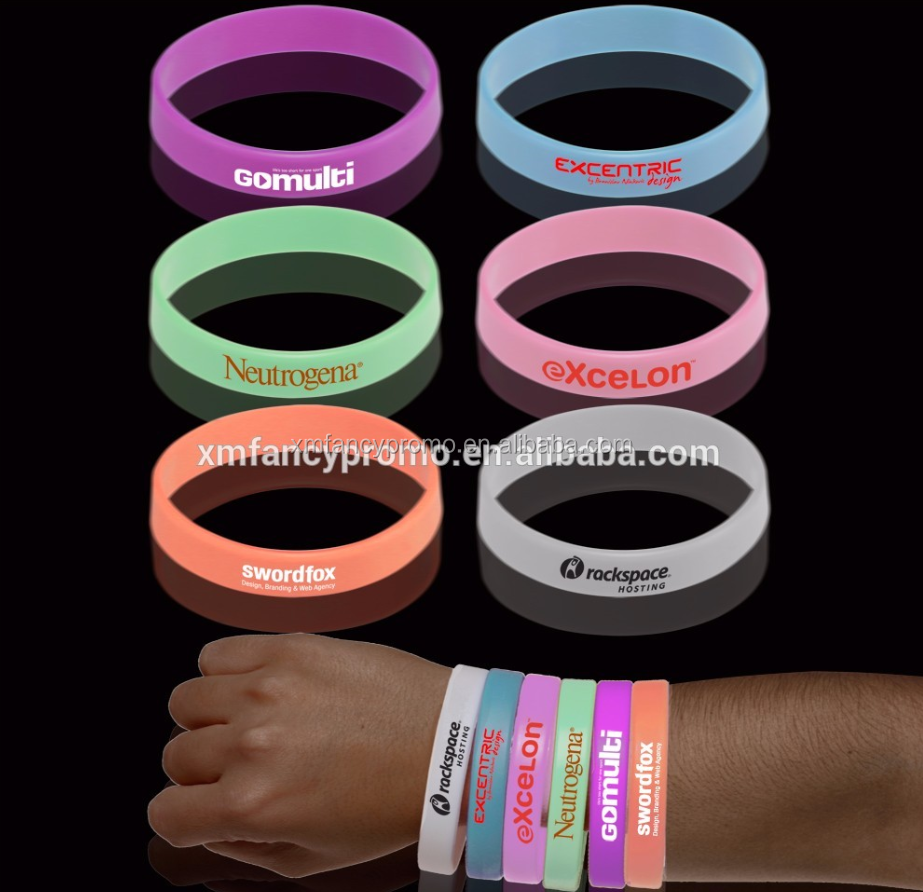 Custom Logo Silicone Luminous Bracelet Glow In Dark Wristbands