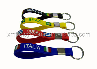 Cheap Advertisement Promotion Silicone Strap Key chain Silicone bracelet key ring