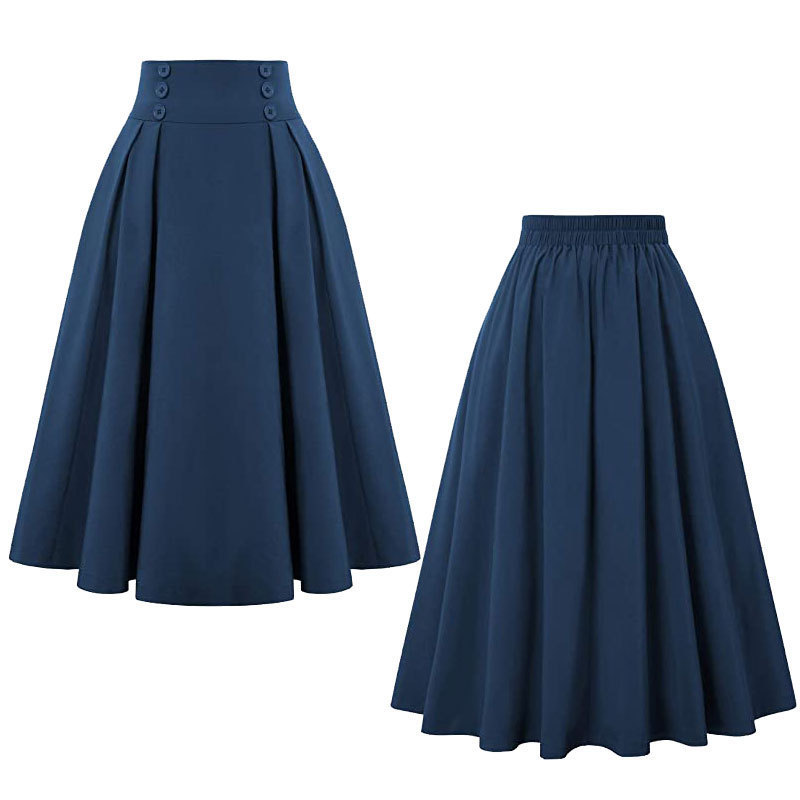 Fengway 2023 S-4XL Plus Size Women Clothing Ladies Swing Buttons Long Skirt Retro High Waist Pleated Skirt