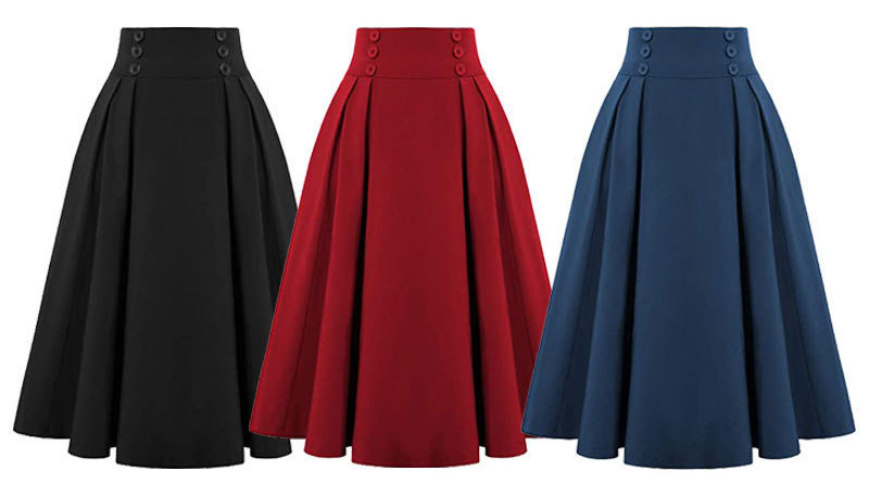 Fengway 2023 S-4XL Plus Size Women Clothing Ladies Swing Buttons Long Skirt Retro High Waist Pleated Skirt