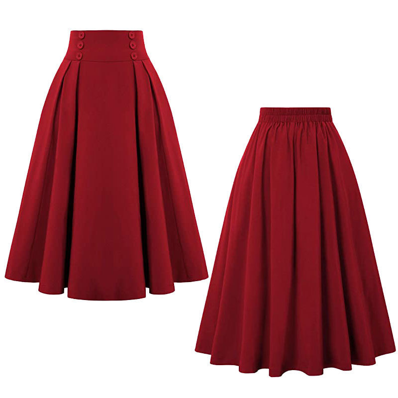 Fengway 2023 S-4XL Plus Size Women Clothing Ladies Swing Buttons Long Skirt Retro High Waist Pleated Skirt