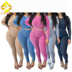 2024 New Arrivals Ribbed Tight Two Piece Pants Set Fall Women's Clothing Sports Slim Fit 2 Piece Jogger Set