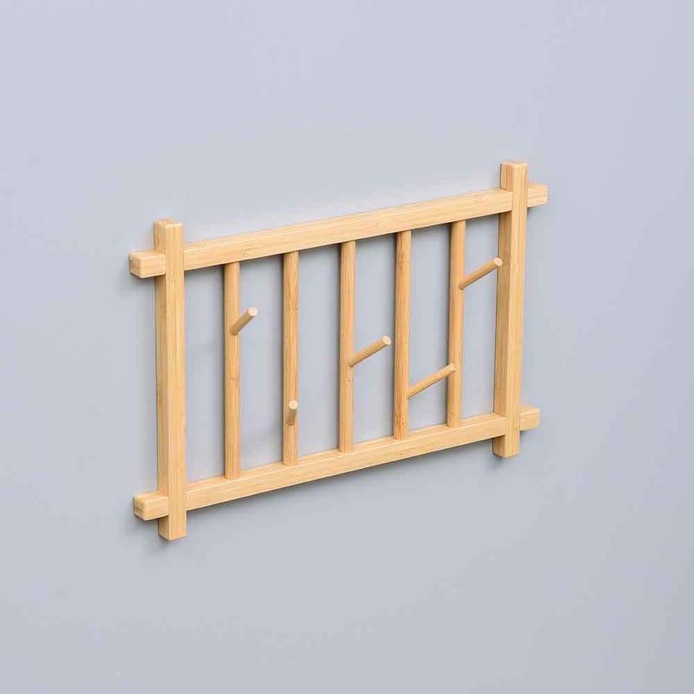 Wholesale Bamboo Decorative Wall Mounted Coat Rack with 5 Hooks Heavy Duty Towel Bag Key Holder Hanger Wall Hooks Wood Hook