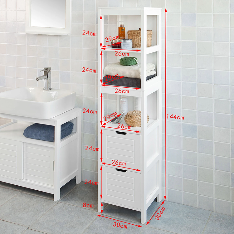 Free Standing Small Tall Toilet Towel Paper Storage Stand Organizer Shelf Shower Cabinet with 2 Drawer Bathroom Vanity Cabinet