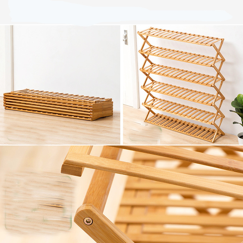 Foldable Bamboo 5 Tier Shoe Rack Organizer Storage Racks For Entryway