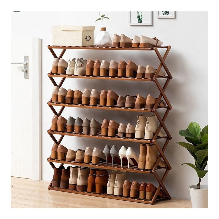 Foldable Bamboo 5 Tier Shoe Rack Organizer Storage Racks For Entryway