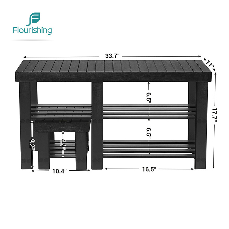 Factory Sale Various Widely Used 3-Tier Bamboo Wood Shoe Organizer Storage Shelf Wooden Shoe Rack Bench