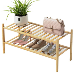 Wholesale Bamboo Shoe Rack For Sale 2-tier Entryway Shoe Storage Shelf Shoe Organizer