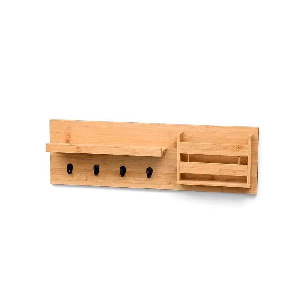 Wall Mounted Rack Mail Holder Bamboo Storage Organizer with Key Hooks Wooden Coat Racks Wall Shelf for Home Decor