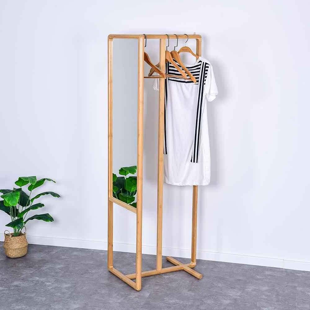 Wooden Clothing Rack Household Multi-function Coat Stands Vertical Full body Floor Dressing Mirror Bamboo Coat Racks