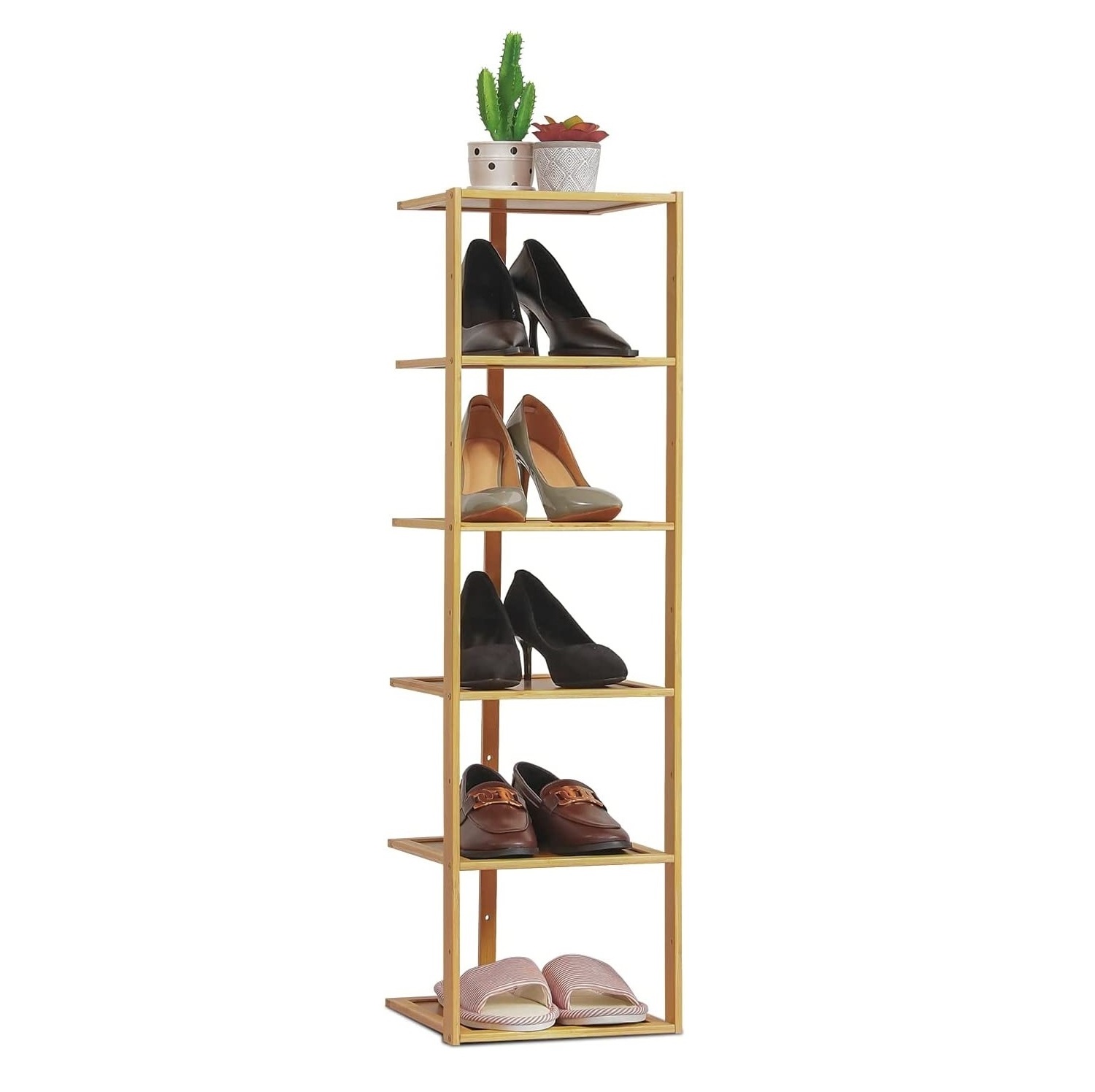 Furniture Shoe Rack Storage Single Pairs Shoe Shelf for Small Spaces Corner Bamboo Narrow Shoe Rack