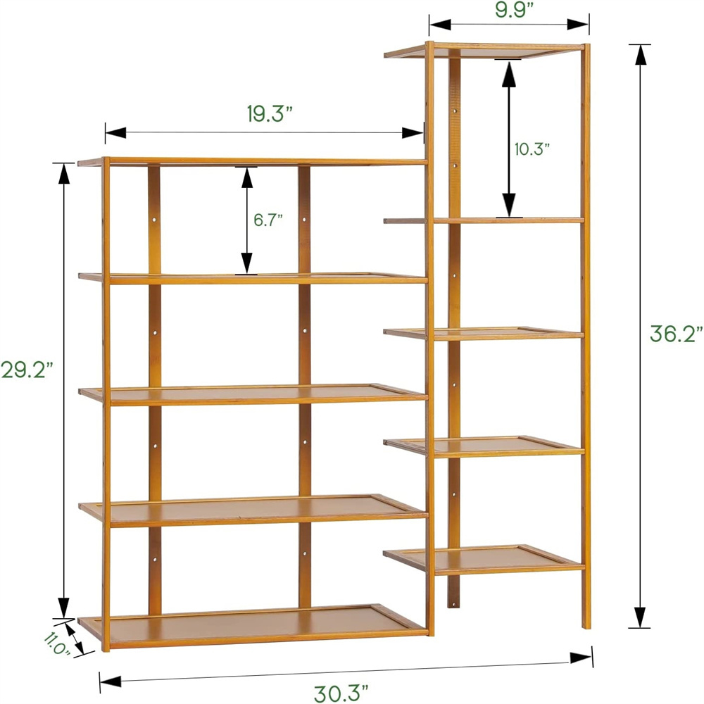 10 Tier Vertical Double Row Shoe Shelf for Entryway Hallway Heels Storage Shelf Display Bamboo Shoe Rack