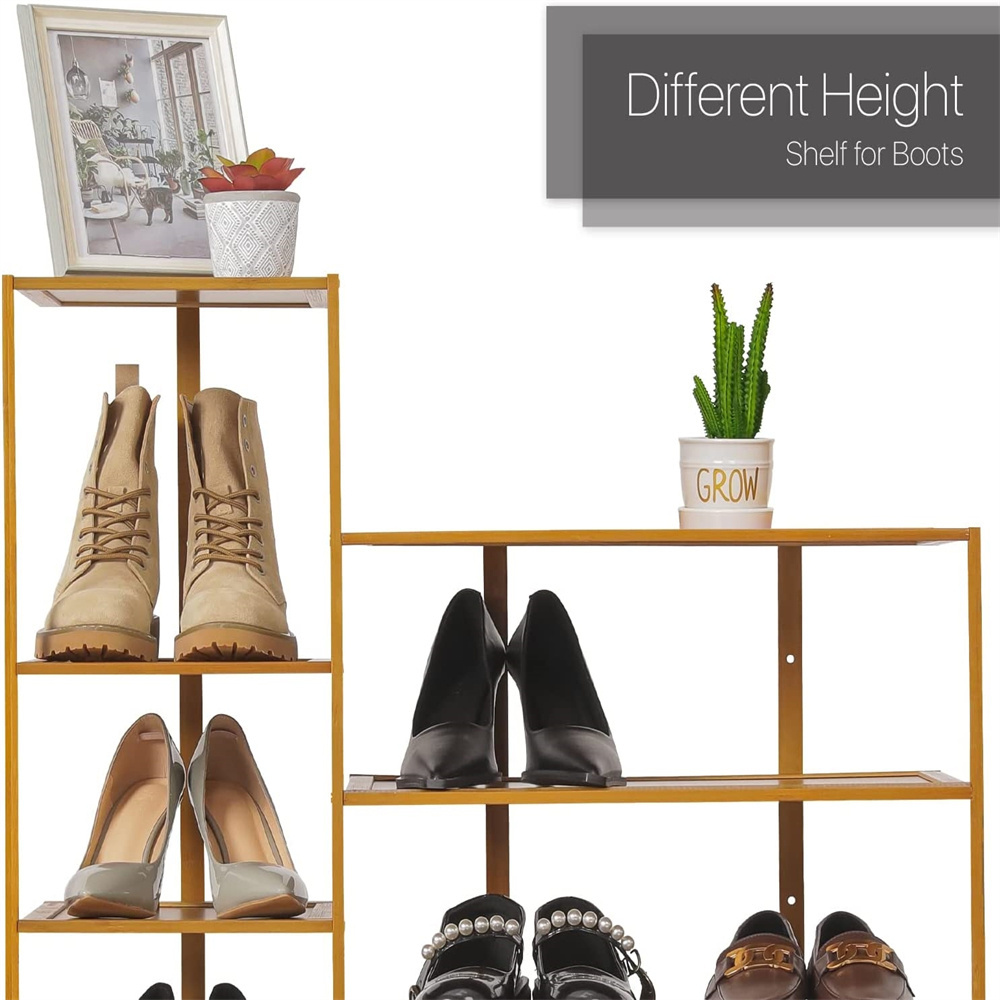 10 Tier Vertical Double Row Shoe Shelf for Entryway Hallway Heels Storage Shelf Display Bamboo Shoe Rack