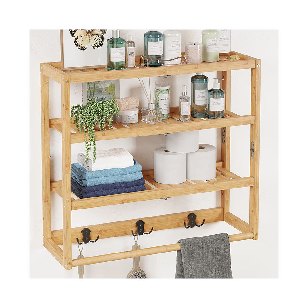 3 Tier Bamboo Bathroom Rack Adjustable Wall Mounted Towel Shelf for Kitchen Bathroom Shelf