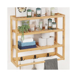 3 Tier Bamboo Bathroom Rack Adjustable Wall Mounted Towel Shelf for Kitchen Bathroom Shelf