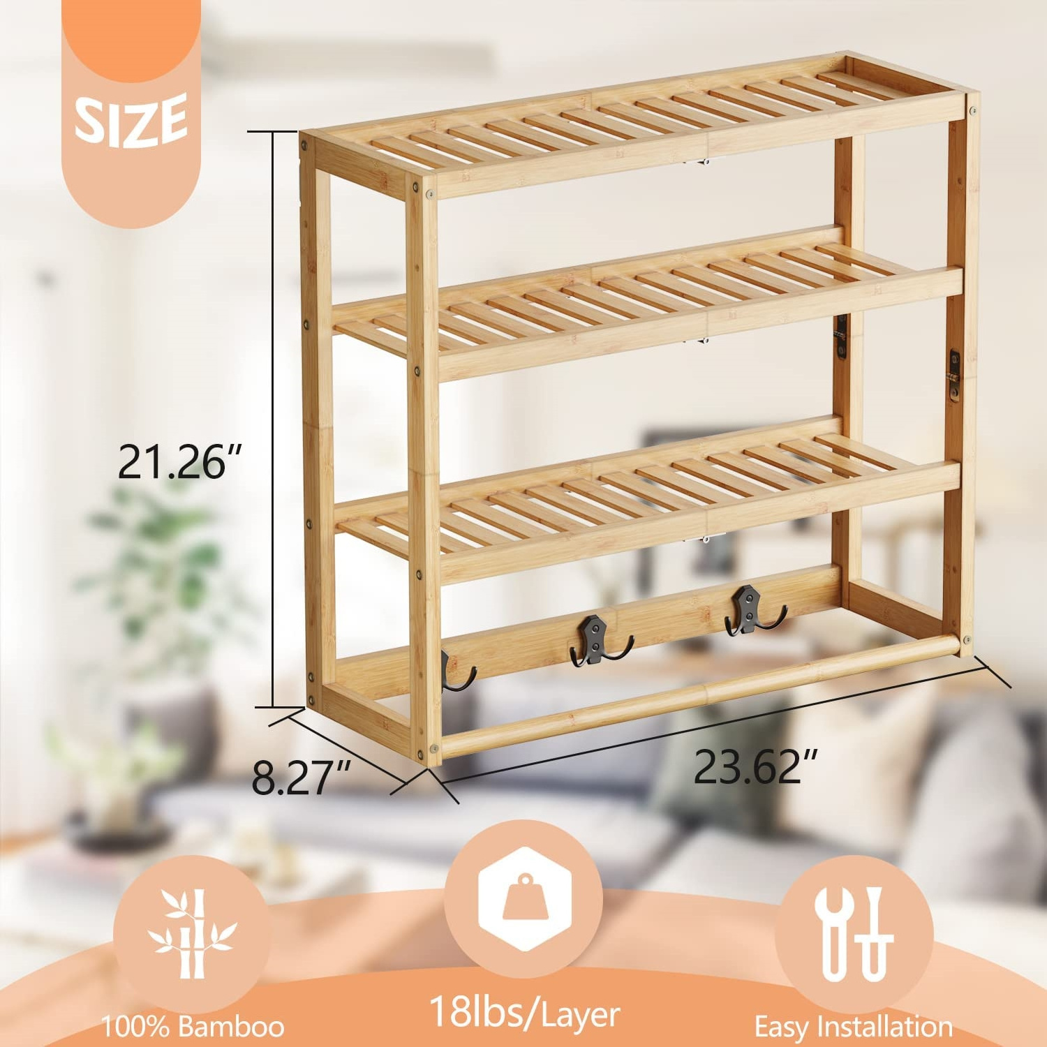 3 Tier Bamboo Bathroom Rack Adjustable Wall Mounted Towel Shelf for Kitchen Bathroom Shelf