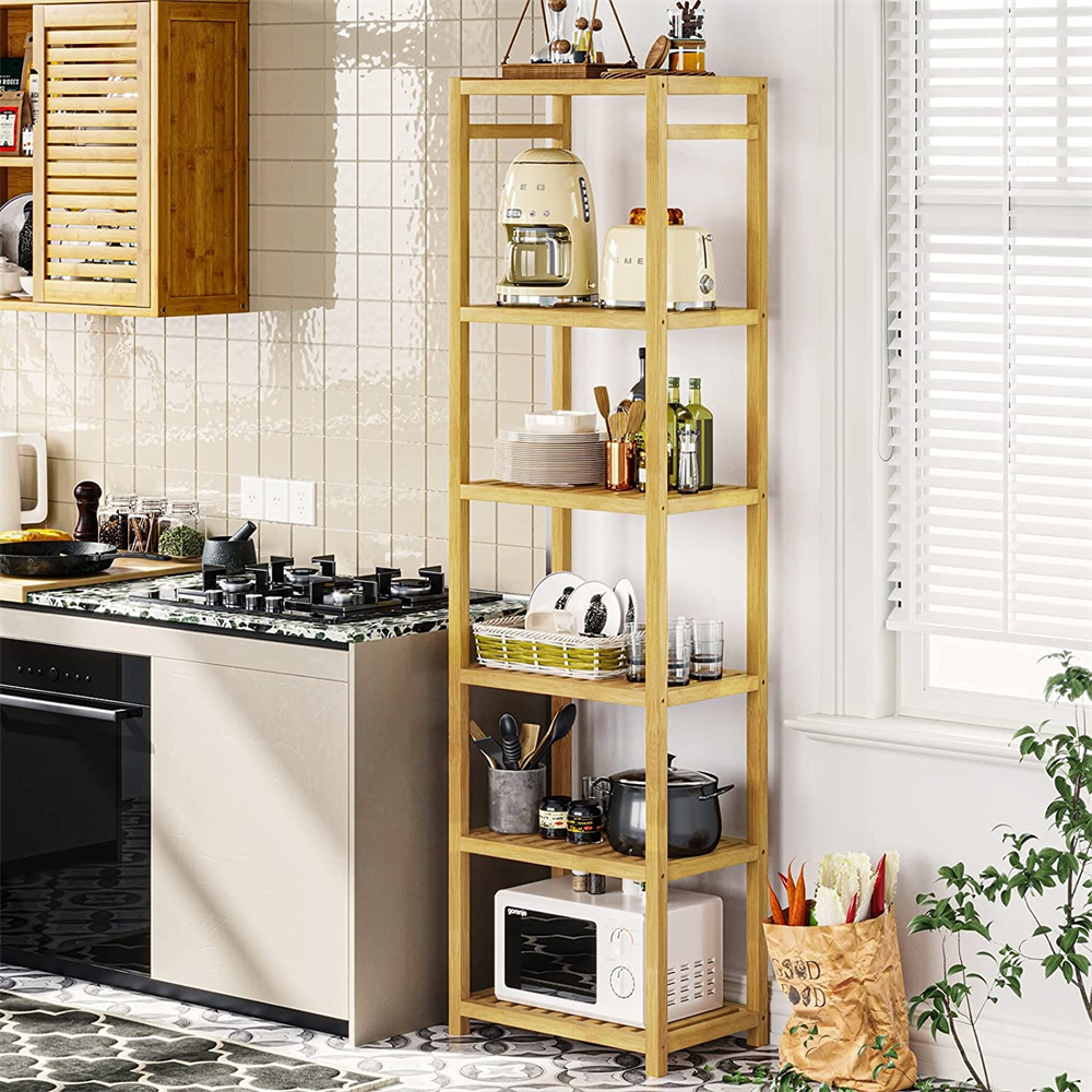 6 Tier Narrow Shelf Multifunctional Storage Rack Stand Bamboo Corner Shelf for Kitchen Bathroom Storage Shelf