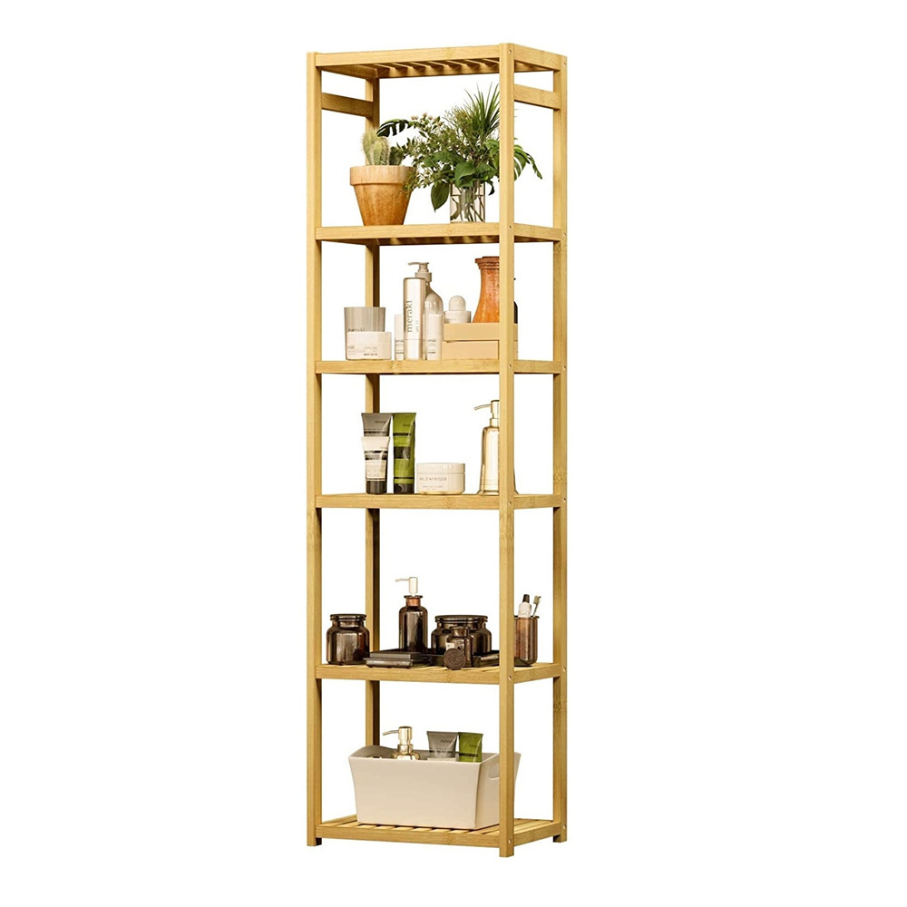 6 Tier Narrow Shelf Multifunctional Storage Rack Stand Bamboo Corner Shelf for Kitchen Bathroom Storage Shelf