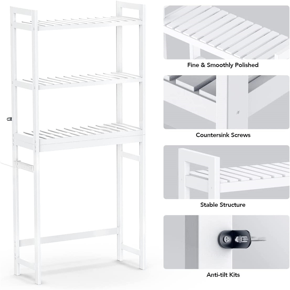 Factory 3 Tier Bamboo Over The Toilet Storage Shelf Organizer Storage Rack for Bathroom