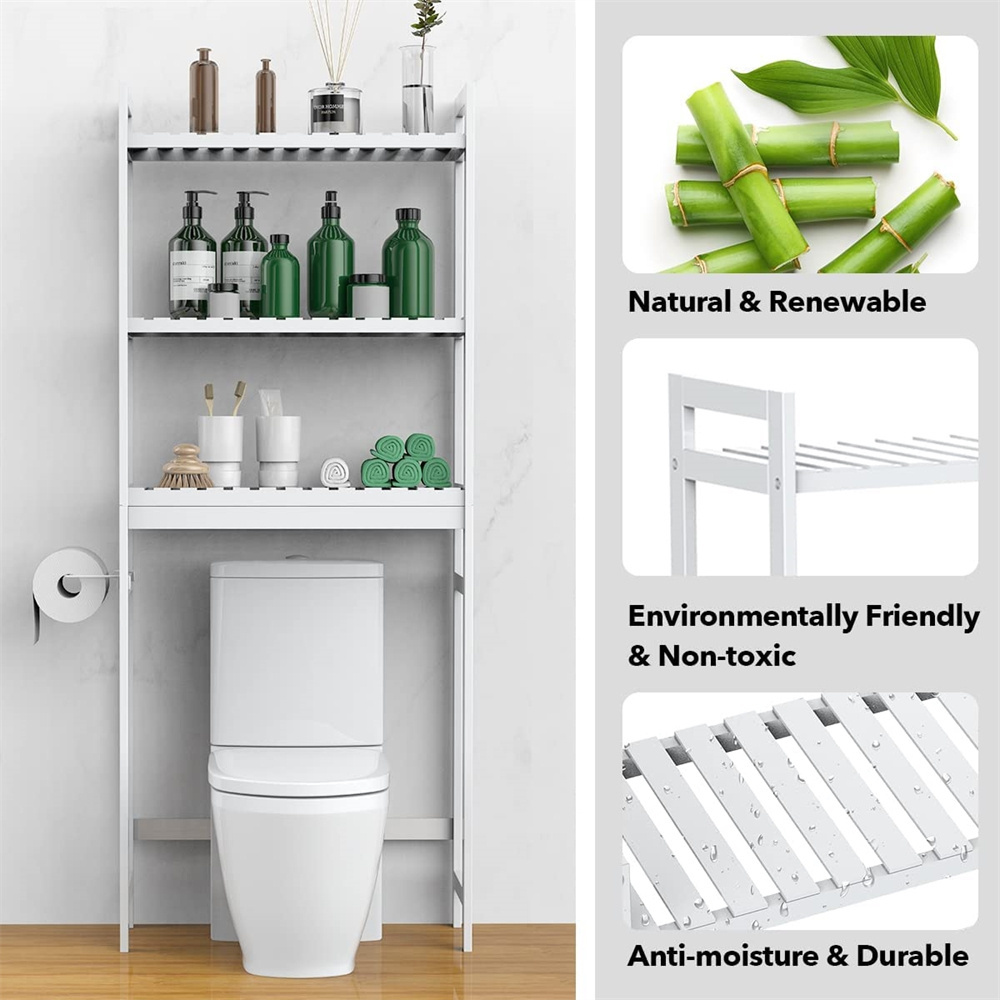 Factory 3 Tier Bamboo Over The Toilet Storage Shelf Organizer Storage Rack for Bathroom