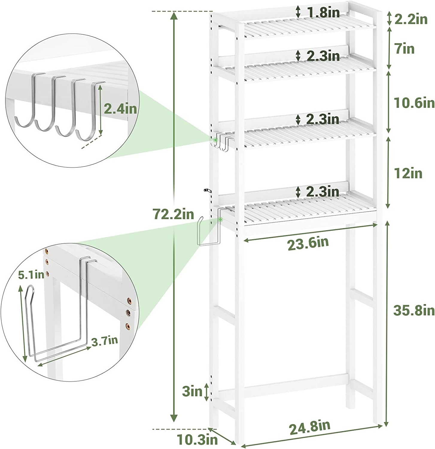 Over Toilet Storage Shelf Bamboo 4 Tier Bathroom Space Saver Organizer Rack with Toilet Paper Holder Toilet Stand