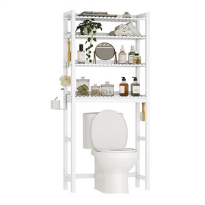 Over Toilet Storage Shelf Bamboo 4 Tier Bathroom Space Saver Organizer Rack with Toilet Paper Holder Toilet Stand