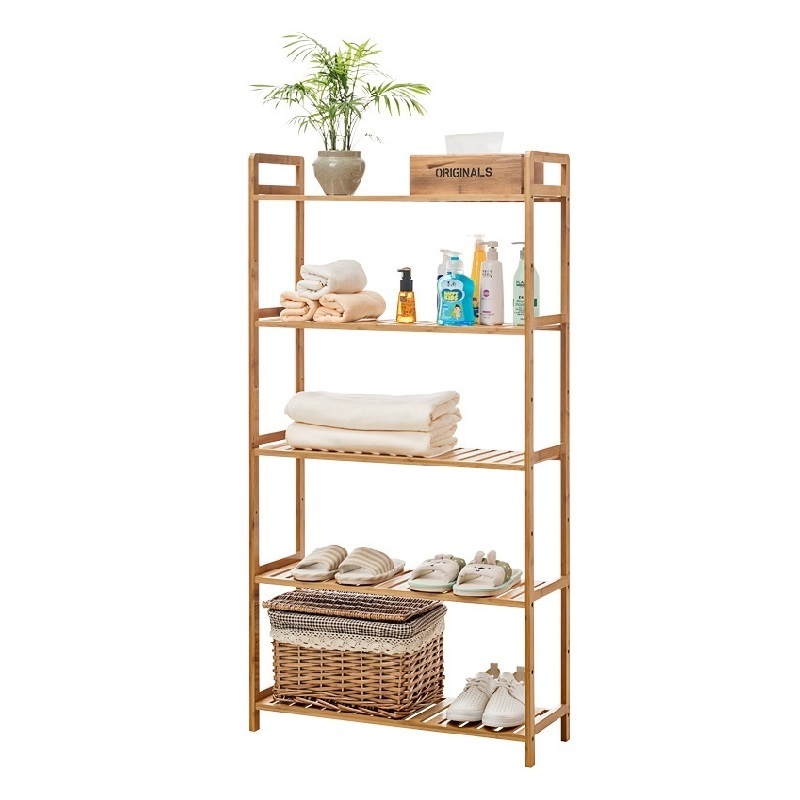 Multi Layer Bamboo Shelf Organizer Towel Holder Storage Rack Layer Height Adjustment Bathroom Shelves