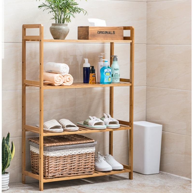 Multi Layer Bamboo Shelf Organizer Towel Holder Storage Rack Layer Height Adjustment Bathroom Shelves