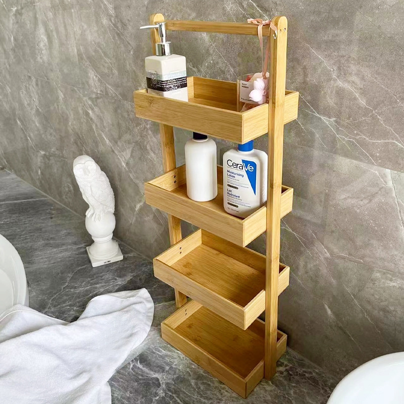 Factory Multifunctional Multi Layer Bathroom Bamboo Shelf Bathroom Storage Shelf Toilet Storage Rack