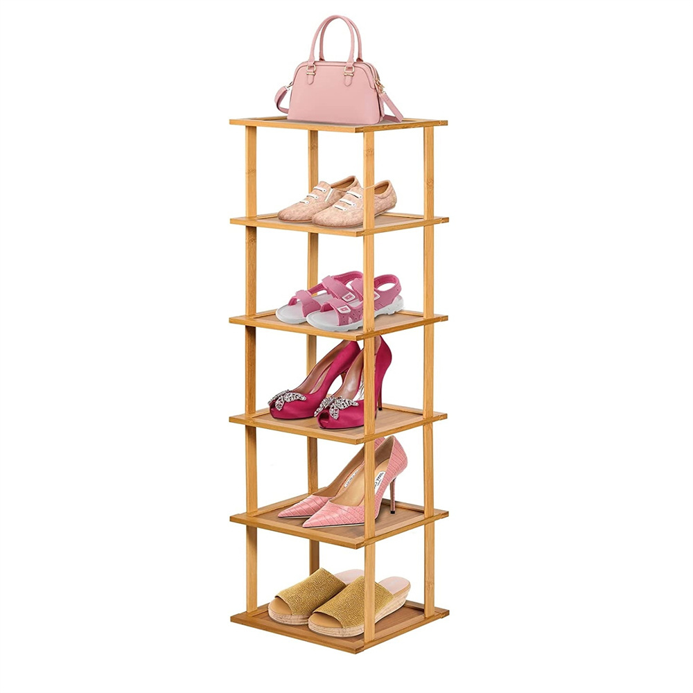 6 Tier Bamboo Shoes Cabinet Bamboo Vertical Shoe Rack 6 Tier Narrow Free Standing Shoe Rack Organizer for Unit Entryway Hallway