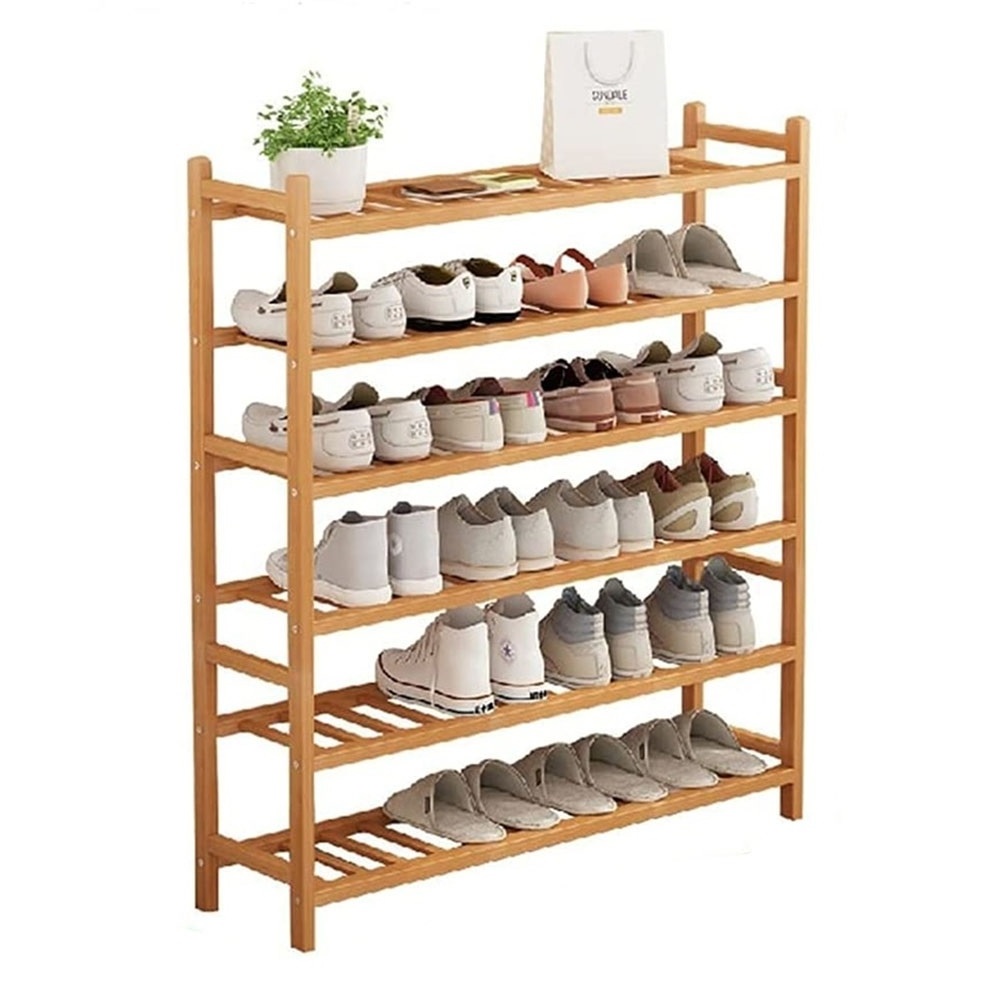 6 Tiers Shoe Rack Bamboo Shoe Storage Shelf Organizer for Entryway Home Living Room Balcony Hallway Shoe Storage