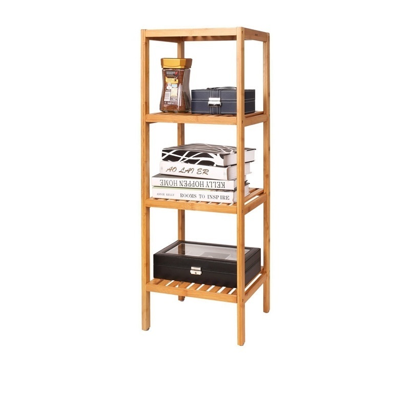 Wholesale Vertical Bamboo Shelf Square Book Display Stand Household Kitchen Bathroom Storage Rack