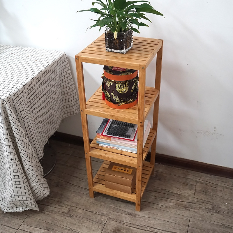 Wholesale Vertical Bamboo Shelf Square Book Display Stand Household Kitchen Bathroom Storage Rack