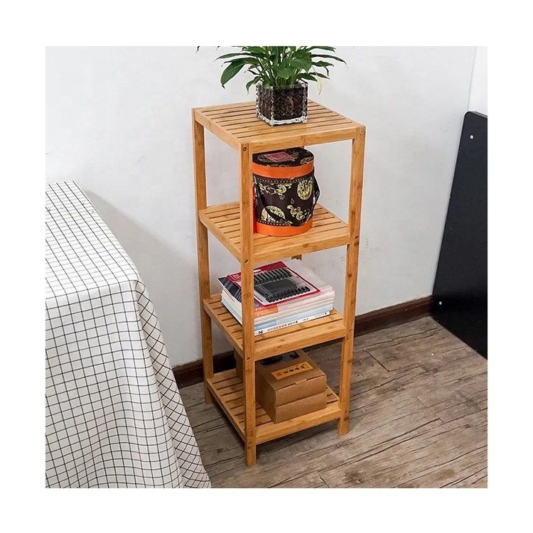 Wholesale Vertical Bamboo Shelf Square Book Display Stand Household Kitchen Bathroom Storage Rack