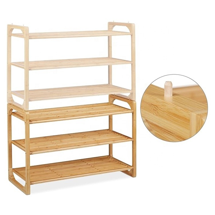 3 Tier Natural Bamboo Stackable Shoe Rack Storage Organizer Foldable Shelf For Entryways Living Room Home Decoration