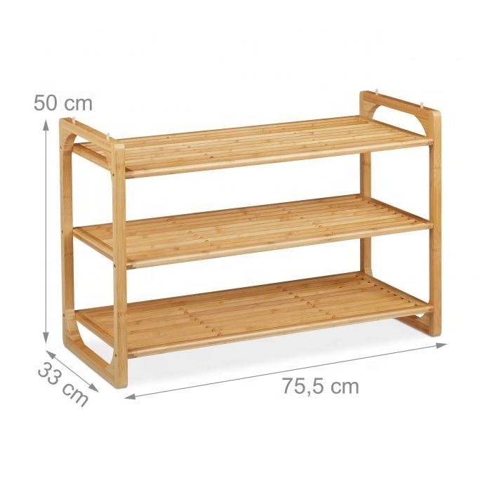 3 Tier Natural Bamboo Stackable Shoe Rack Storage Organizer Foldable Shelf For Entryways Living Room Home Decoration