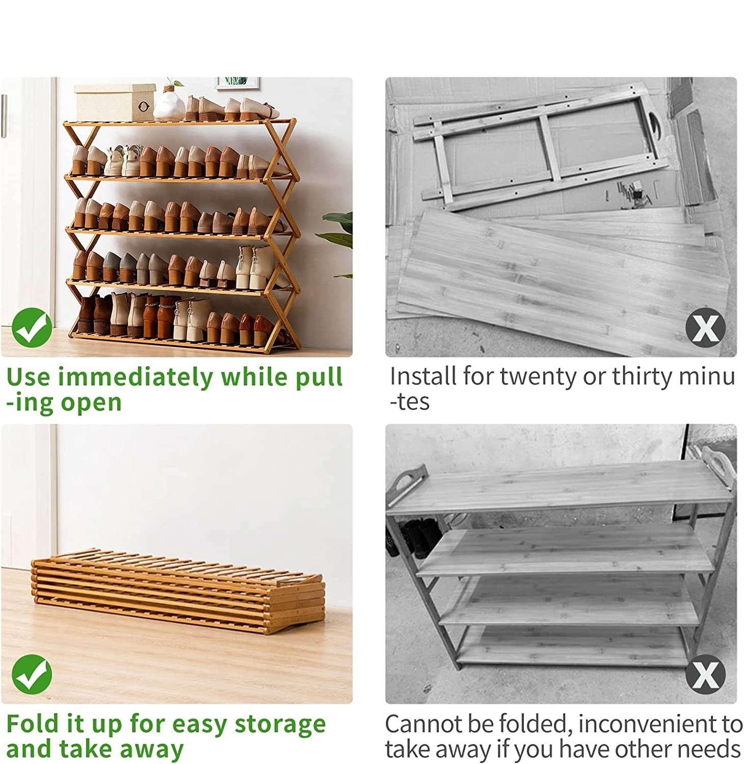 Free Standing Shoe Racks for Entryway Bamboo Shoe Rack for Hallway Shoe Shelf