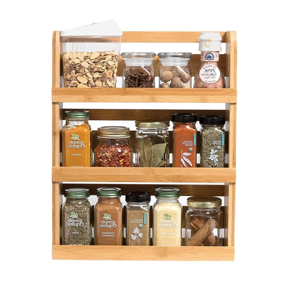 Customized Craft Bamboo Spice Rack Standing Pantry Shelf for Kitchen Counter Storage Bamboo Kitchen Shelf