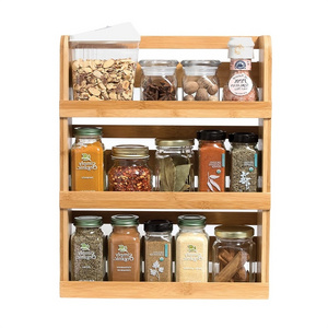 Customized Craft Bamboo Spice Rack Standing Pantry Shelf for Kitchen Counter Storage Bamboo Kitchen Shelf